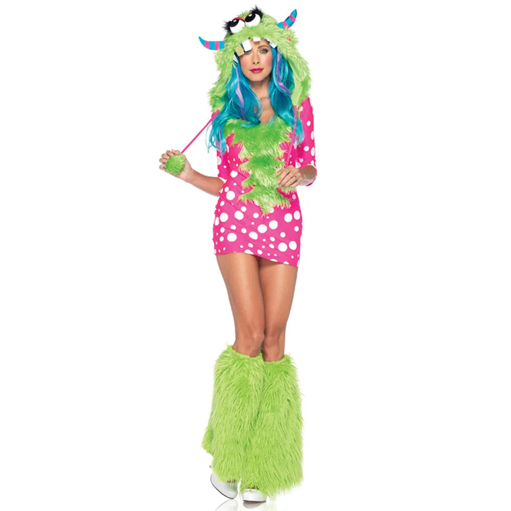 Green & Pink Monster Costume – 2000s Fuzzy Creature Style